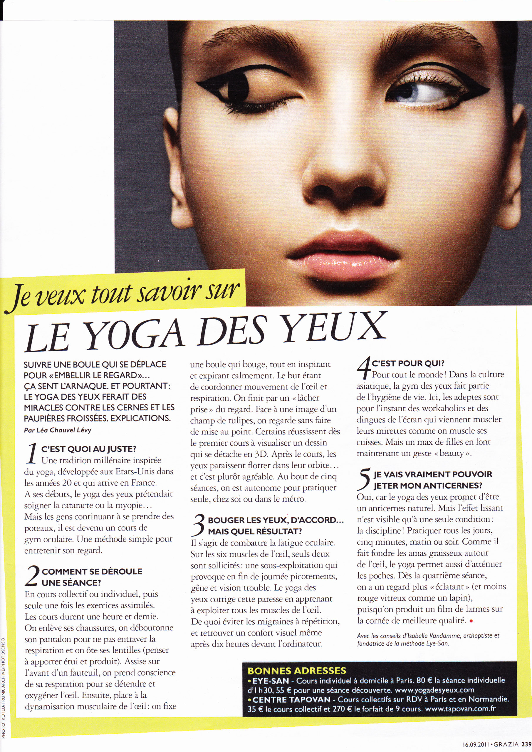 Grazia Septembre article 2011 yoga des yeux