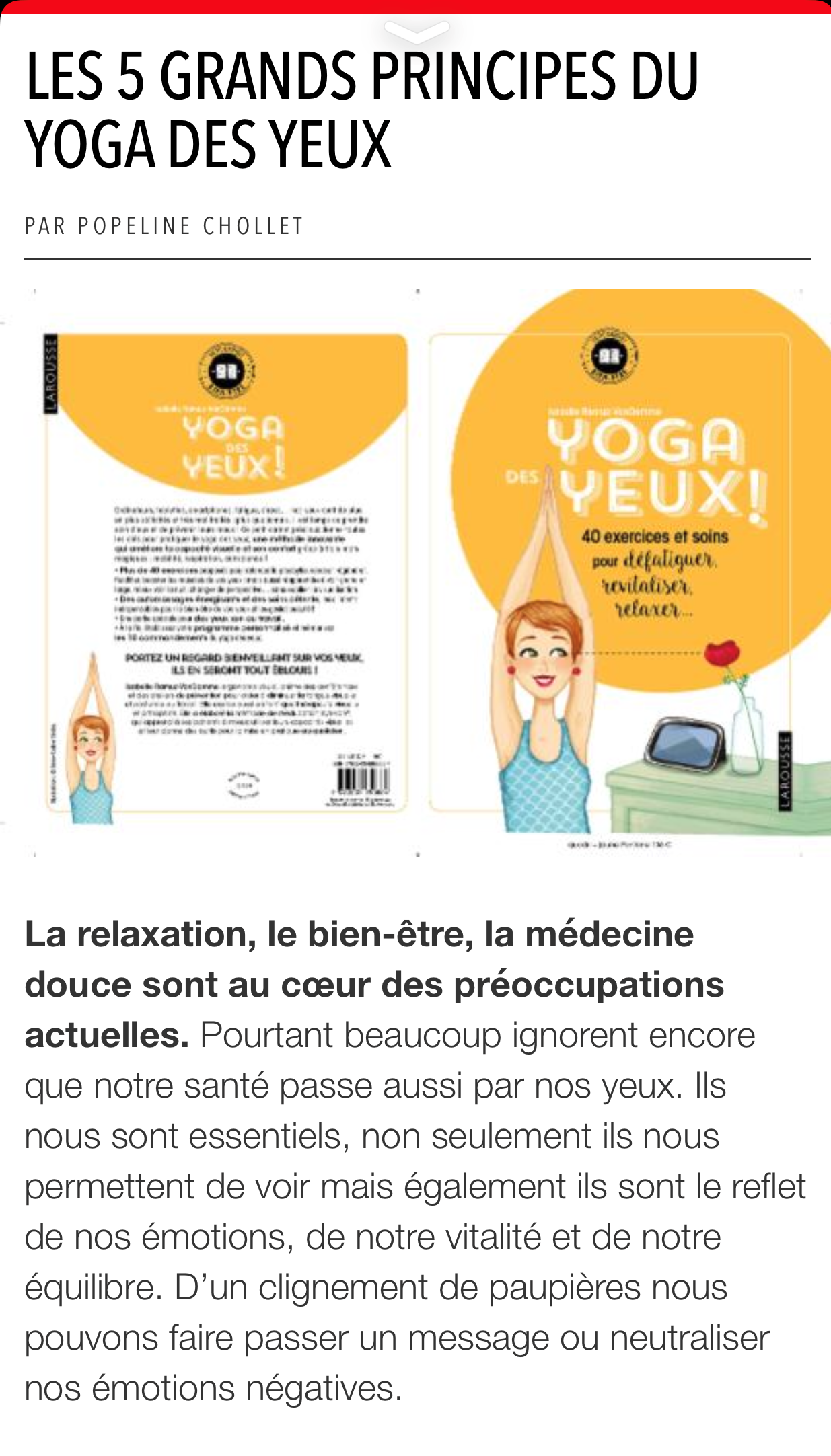 article yoga des yeux Paris Match oct 2018