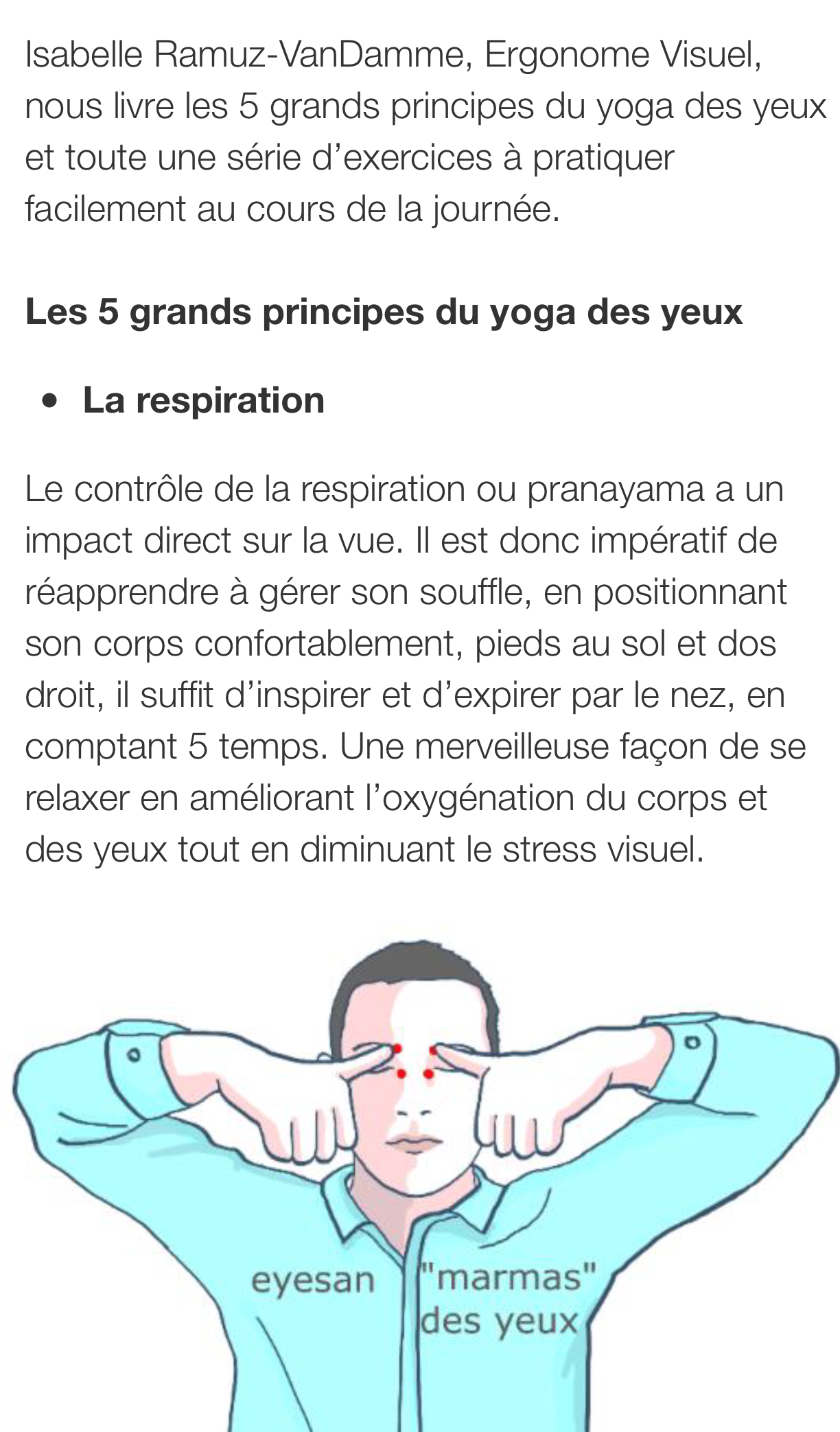 article yoga des yeux Paris Match oct 2018