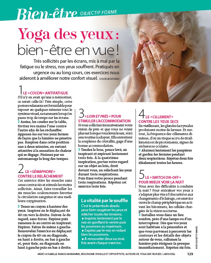 Article Yoga des Yeux Femme Actuelle février 2021